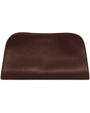 The Row Dark Leather Peggy Clutch - Brown