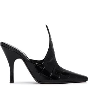 Alaïa Crocodile-Print Leather Mules - Black