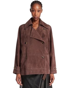 Loewe Double-Breasted Suede Jacket - Brown