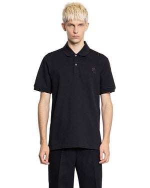 McQueen Rose Embroidery Piqué Polo Shirt - Black