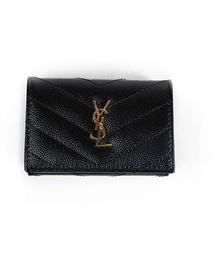 Saint Laurent Cassandre Plaque Quilted Wallet - Black