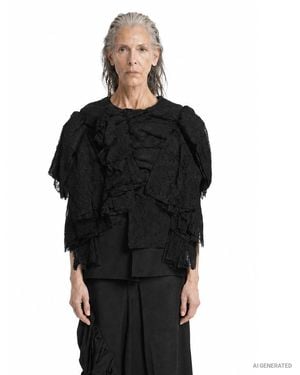 Comme des Garçons Coated Lace Long Sleeve Top - Black