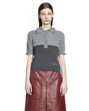 Chloé Two-Tone Cable-Knit Polo - Gray