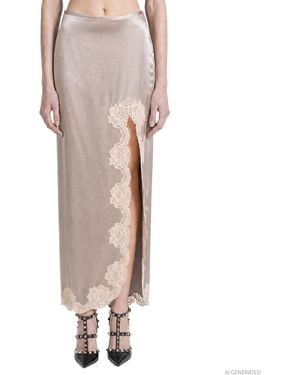 Valentino Lace-Trim Satin Skirt - Natural