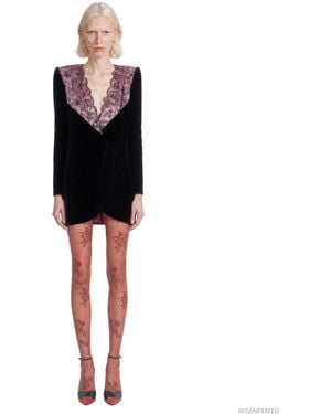 Valentino Velvet Mini Dress With Lace - Black