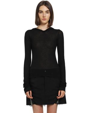 Rick Owens Cropped Hooded Rib Ls T - Black