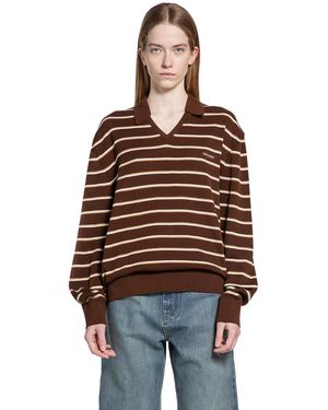 Miu Miu Striped V-Neck Long Sleeve T-Shirt - Brown