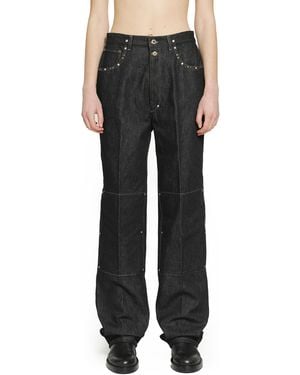 Lemaire High-Waisted Straight Trousers With Studs - Black