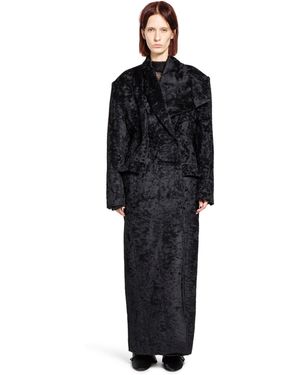 Yehuafan Asymmetric Alpaca Silk Coat - Black