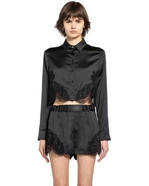 Versace Lace-Trim Satin Crop Shirt - Black