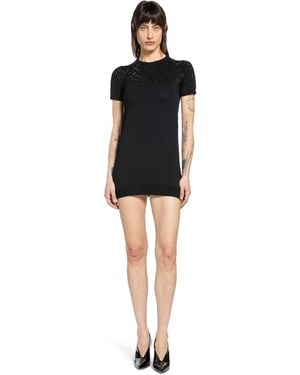 Gucci Fine Wool Mini Dress With Gg Crystals - Black