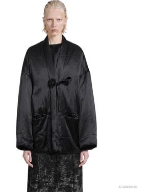 MACRO'SENSES Floral Silk Kimono Jacket - Black