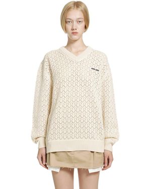 Miu Miu Cotton V-Neck Jumper - Natural