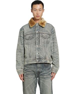 Acne Studios Shearling Collar Denim Jacket - Gray