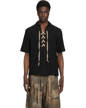 Ziggy Chen String Fastened Rugby Polo Shirt - Black