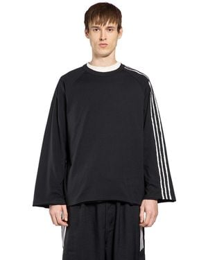 Y-3 Raw Edge 3-Stripes Long Sleeve Tee - Black