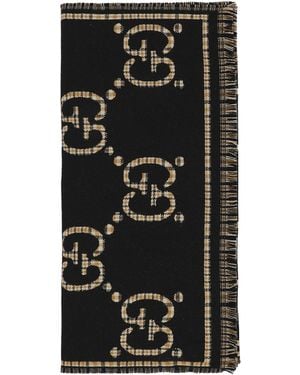 Gucci Check Gg Wool Scarf - Black