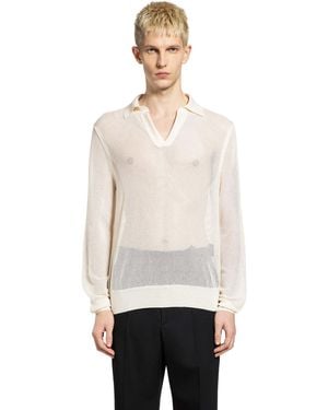 Tom Ford Semi-Sheer Long Sleeve Polo Shirt - White