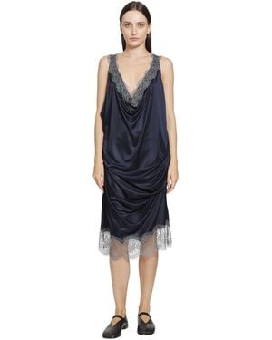 PILLINGS Lace-Trimmed Draped Satin Dress - Blue