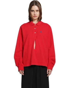 Prada Long Sleeve Cotton Piqué Polo Shirt - Red