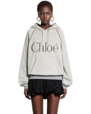 Chloé Oversized Logo Hoodie Sweatshirt - Grey