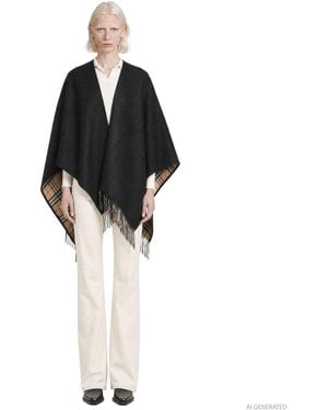 Burberry Reversible Check Wool Cape - Black