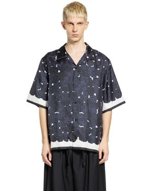 Givenchy Rose Print Silk Bowling Shirt - Blue