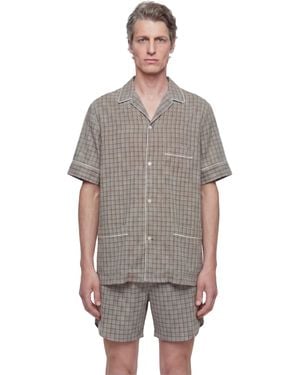 Hed Mayner Viscose Linen Check Shirt - Grey