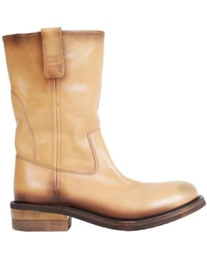 Miu Miu Foule Leather Boots - Natural