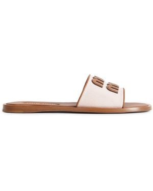 Miu Miu Canvas And Leather Slides - Pink