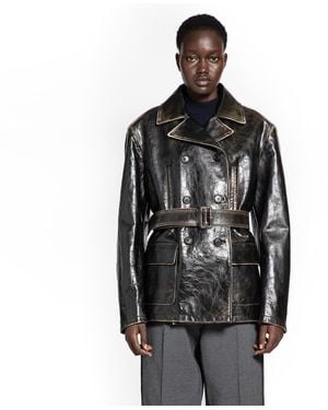 Miu Miu Double-Breasted Leather Caban Jacket - Black
