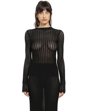 Saint Laurent Pointelle Knit Top - Black
