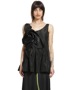 Simone Rocha Pressed Rosette Tilted Neck Peplum Top - Black
