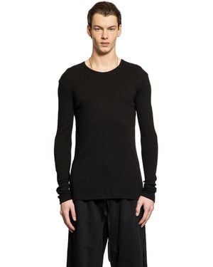 Ann Demeulemeester Greg Long Sleeve T-shirt In Cotton Rib Jersey - Black