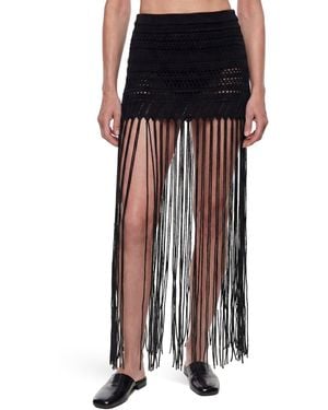Laneus Fringed Crochet Knit Skirt - Black