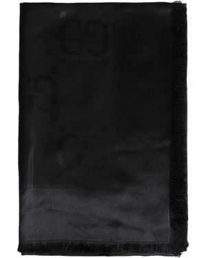 Gucci Gg Jacquard Silk Wool Shawl - Black