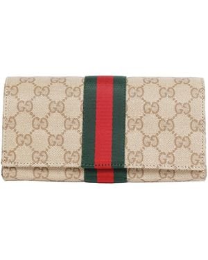 Gucci Gg Coated Canvas And Web Pouc - Natural