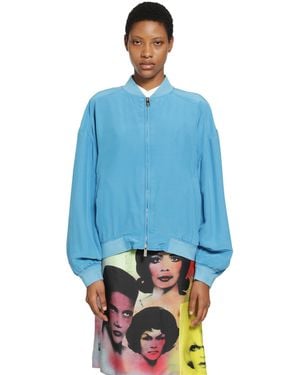 Versace Overdyed Silk Poplin Bomber - Blue
