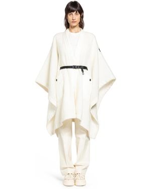 Moncler Mohair Alpaca And Wool Blend Belted Cape - White