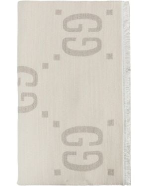 Gucci Gg Jacquard Wool Silk Scarf - Natural