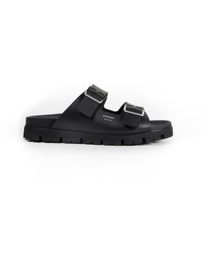 Prada Buckled Rubber Slides - Black