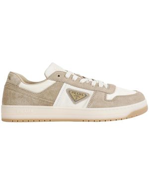 Prada Downtown Re-Nylon And Suede Trainers - White