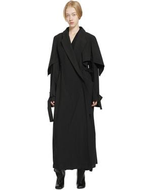 Yehuafan Draped Trench Coat - Black
