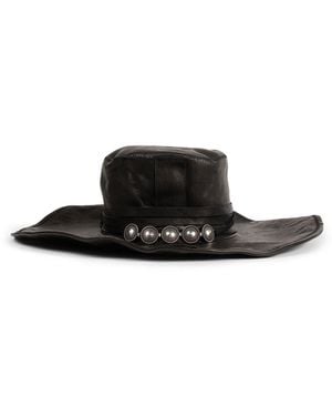 Ann Demeulemeester Tias Large Leather Hat With Studs - Black
