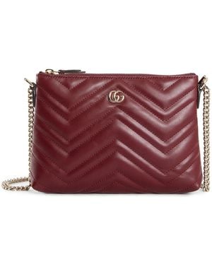 Gucci Gg Marmont Pouch With Chain - Red