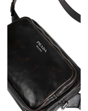 Prada Distressed Nappa Leather Shoulder Bag - Black