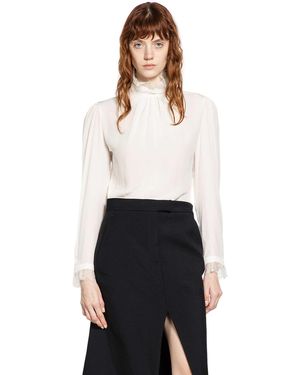 McQueen Crêpe De Chine And Lace Turtleneck Top - White