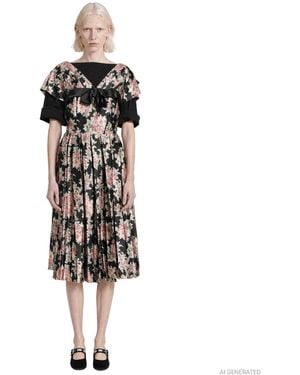 Simone Rocha Pleated Patchwork Wired Sleeve Flare Dress - Black