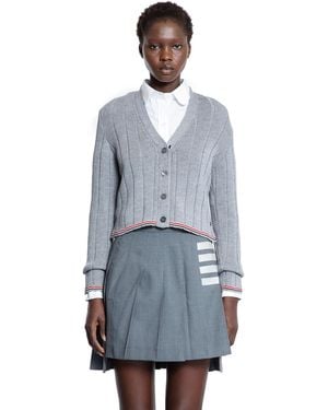 Thom Browne Ladder Full Neede Rib Stitch Cardigan - Blue