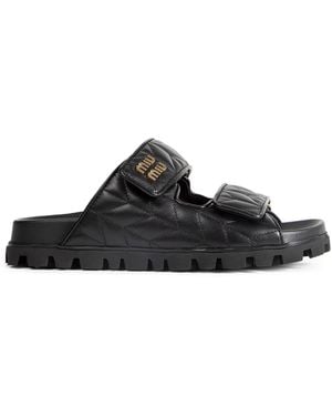 Miu Miu Matelassé Nappa Leather Slides - Black